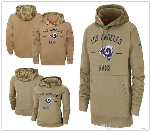 

los angeles men women youth american football sweatshirt rams2019 salute to service sideline therma pullover hoodie tan, Blue;black