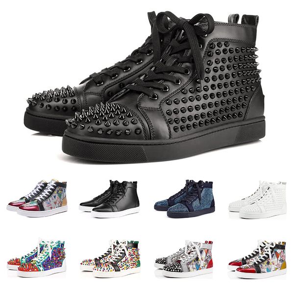 

2019 luxury sneakers designer shoes red bottoms for men women high cut Studded Spikes Party Lovers Genuine Leather casual rivet Sneaker