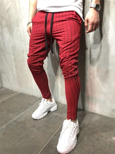 

Mens Sports Pants Skinny Fitness Men Drawstring Trousers Causal Striped Running Pencil Pants Male Fashion Clothing