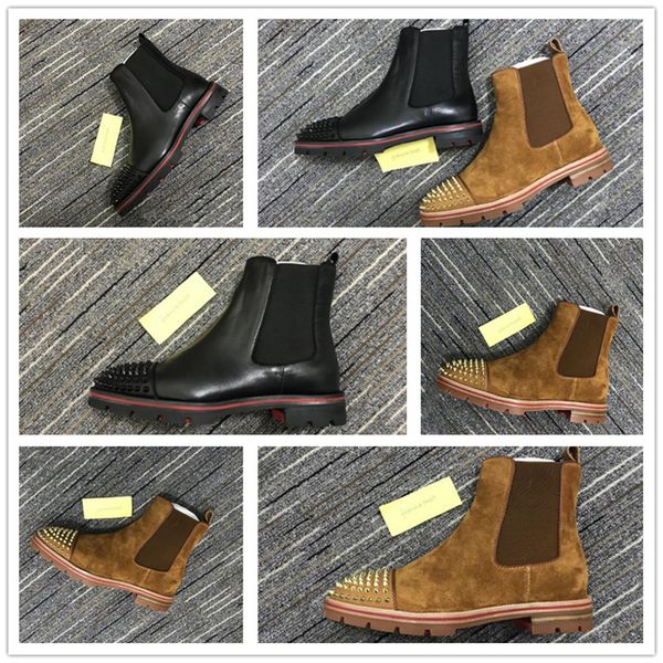 

новый стиль супер совершенные дыни мотоцикл полусапожки для мужчин тапки мужчин ботинок спайки замши красной подошвой мужчины обуви, Black