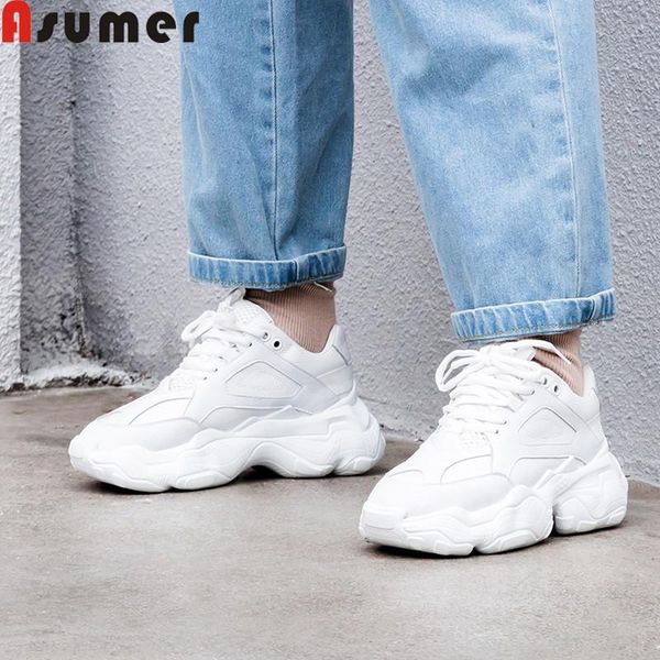 

asumer big size 35-42 fashion spring autumn new shoes woman round toe lace up genuine leather shoes casual flats women, Black