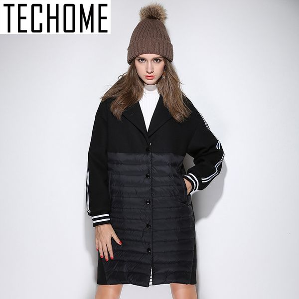 

techome 2016 winter wool coat women new design women wool coats winter warm coat jacket stitching down cotton jacket, Black