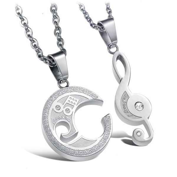 

stainless steel music symbol pendant lovers necklace romantic women clavicle chain fashion men's necklace jewelry anti allergy, Silver
