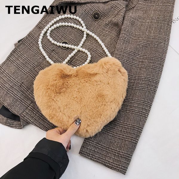 

2020 winter faux fur heart bag for women lady handbag shoulder bag kawaii girls big love messenger crossbody