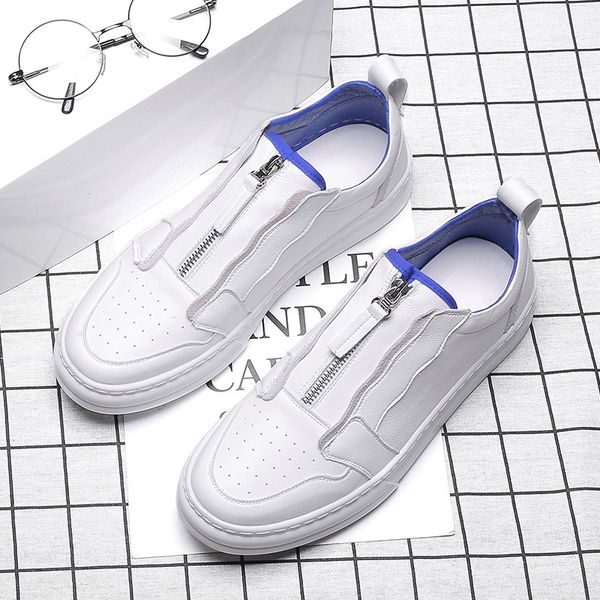 

ins white sneakers men genuine leather shoes zip cool young men street shoes cow leather male footwear casual a1698, Black