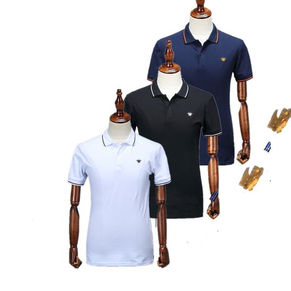

2019 summer brand clothing men t shirts fabric striped polo embroidery bee t-shirt turn-down collar casual women tshirt tee shirt, White;black