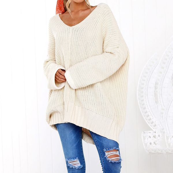 

new autumn winter women pullovers sweater knitted elasticity casual v neck jumper fashion loose warm female sweaters, White;black