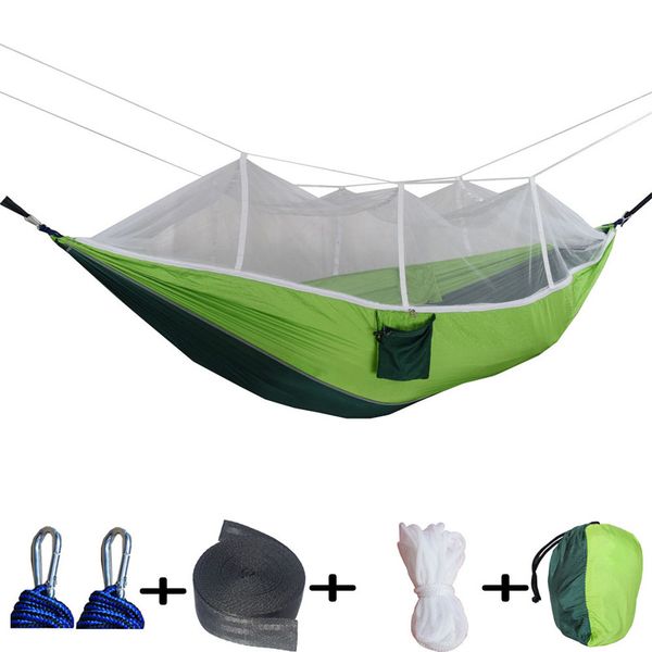 

2020 outdoor camping hammock with mosquito net high strength parachute fabric hanging bed hunting sleeping swing for 1-2 people