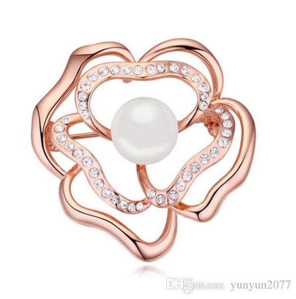 

christmas gift high-end fashion accessories jewelry luxury import austrian crystal rhineston pearl flower rose charm brooches pins for women, Gray