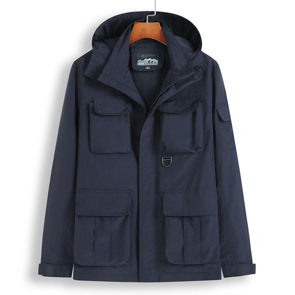 

autumn outdoor thin section loose charge clothing men big size leisure tooling coat solid color lian cap travel jacket spuer, Black;brown