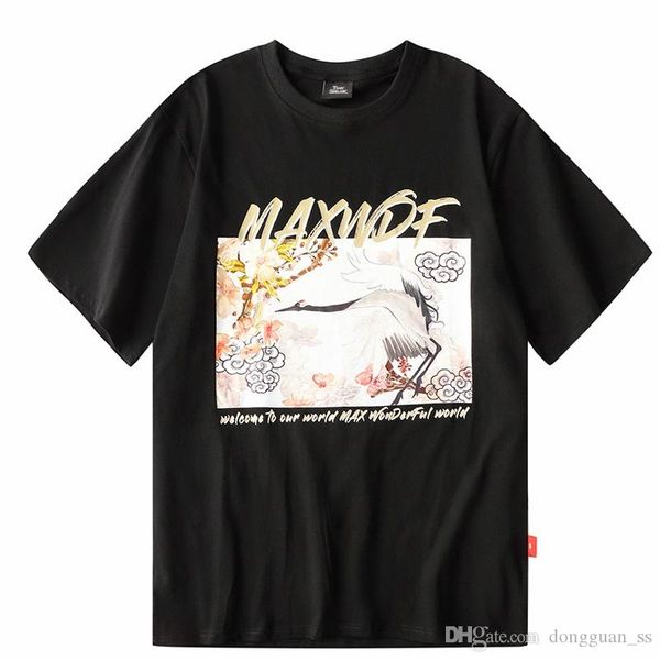 

hip hop oversize t shirt men 2020 streetwear harajuku crane tshirt short sleeve cotton loose hiphop t-shirt plus size black, White;black
