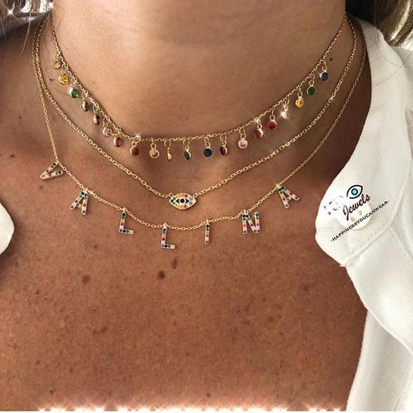 

2019 new sparking micro pave tear drop chocker cz dots colours charms link chain thin cz stone pendant necklace women jewelry t190702, Silver