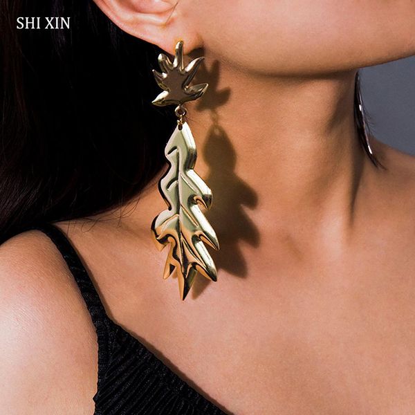 

shixin exaggerated big metal drop earrings for women punk gold/silver large geometric earrings dangling statement 2019