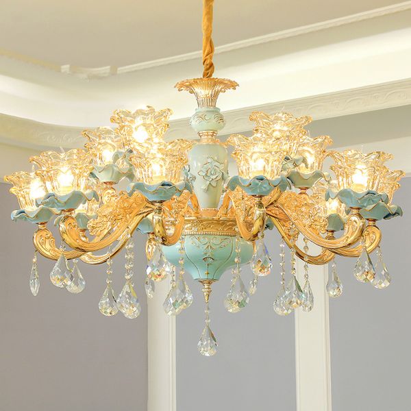 

led modern crystal chandelier lighting fixture luxury blue ceramic chandeliers lights french restaurant dining room living room lamp lustre