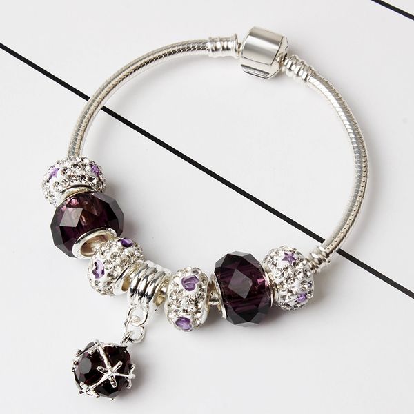 Großhandel-s925 europäischer charme perlen pandora armband für frauen kristall mehrfarbige tropfenförmige anhänger schlange knochen armband schmuck