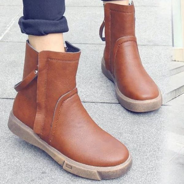 

fashion designer booties women's boots 2019 new solid color double zipper boots women's flat bottom non-slip soft pu student marti, Black