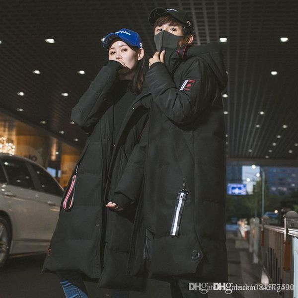 

19ss новый корейский толстых мужчин пуховик в долгосрочной секции winter trend handsome long над коленом пара coat s-4xl, Black