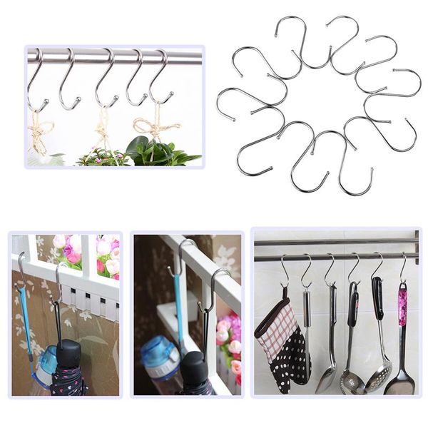 

10pcs s-shaped anti-rust stainless steel hangers hooks pothooks (silver
