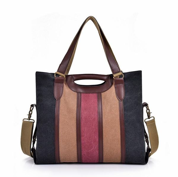 

2020 new canvas bag fashion retro women's bag large capacity leisure handbag color contrast single shoulder slant straddle