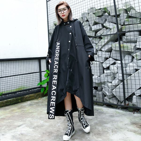 

johnature 2019 autumn new plus size fashion women trench coat hooded button irregular patchwork animal loose cardigan coats, Tan;black