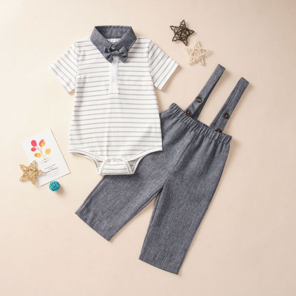 

2pcs newborn toddler kids baby boy short sleeve romper overalls bib pants summer clothes sets outfits, White