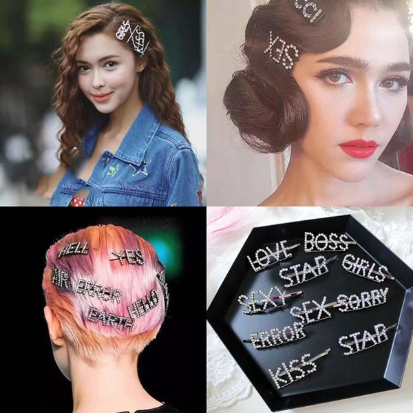 Hairpin English Letter Barrette Rhinestone Alloy Personality Word Women Girls Hair Clips Hairclip Hair Accories Black Girl Hair Accessories Hair