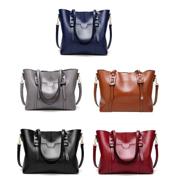 

women bucket handbag pu leather shoulder bag lady casual multiple compartments large capacity solid retro travel shopping tote