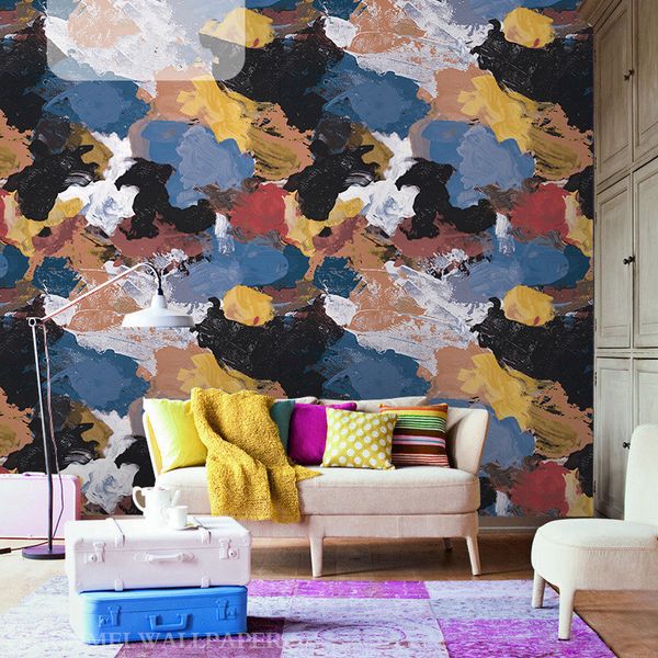 

nordic style hand drawn graffiti abstract modern art creative dark cloud wallpaper living room ktv background wall paper bar