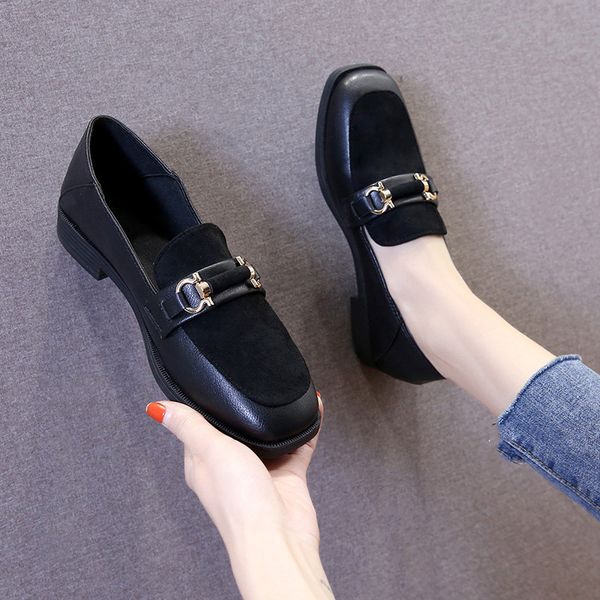 

low heels shoes woman 2020 casual female sneakers women shallow mouth british style oxfords women's loafers with fur flats, Black