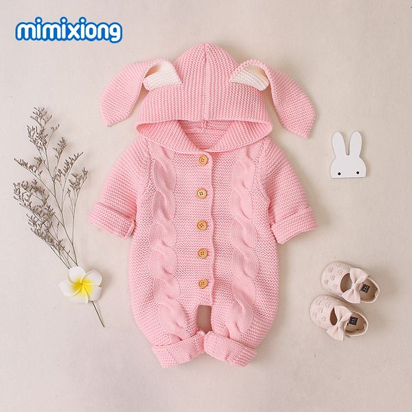 

newborn baby girl boy ear hooded knitted romper snowsuit bodysuit overalls for boy girl, Blue