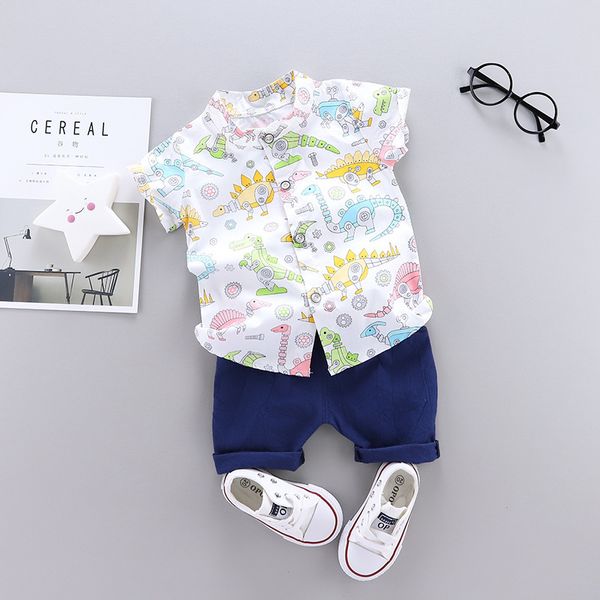 

boys summer clothing sets children fashion clothing kids cotton cartoon shirts+shorts 2pcs baby boy fashion wedding party suits, White