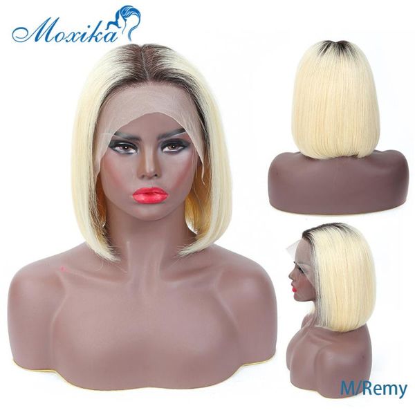 

moxika 13x4 straight blonde bob lace front wigs 150 density brazilian human hair bob wigs 8-16inch remy short ombre, Black;brown