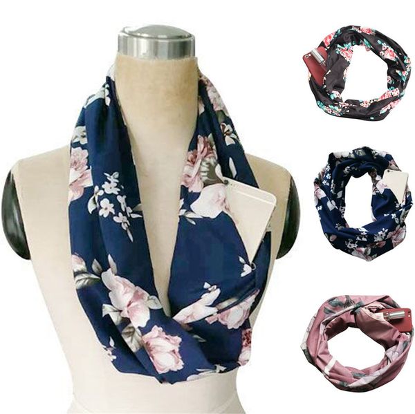 

elegant highly flexiblewomen print winter convertible infinity scarf pocket loop zipper pocket scarvestrend