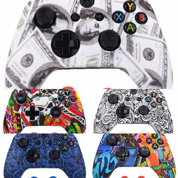 

a7sfy controller water transfer printing silicone cover skin for xbox one x protector 2020 s case with joystick grips