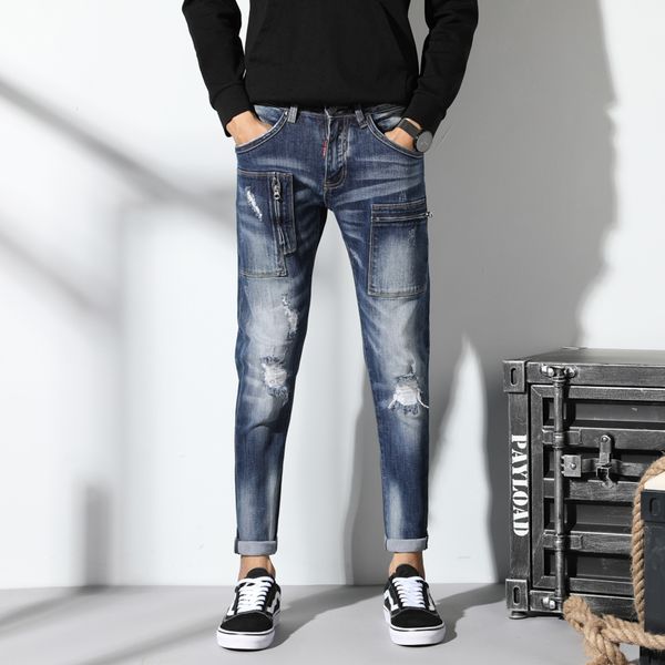 Compre Nuevos Pantalones Vaqueros Rasgados Rasgados Para Hombres