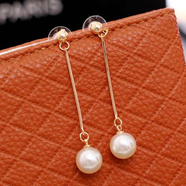 

fashion simulated-pearl drop earrings gold long dangle metal rod statement earrings for women jewelry wholesale, Silver