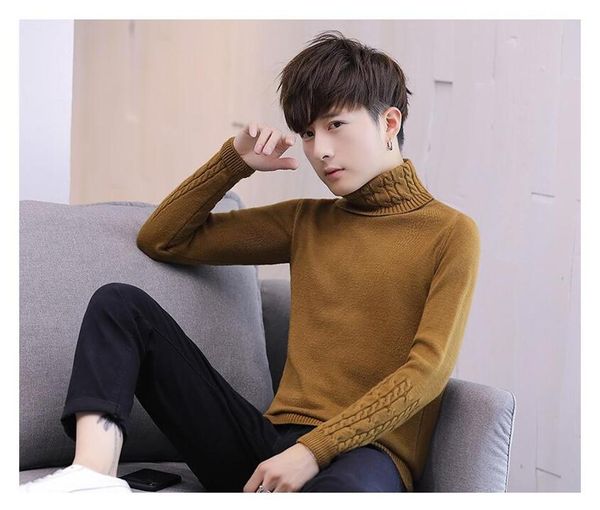 

high-collar sweater male 2020 new style autumn-winter korean version of self-cultivation trend bottom personality long knitted, White;black