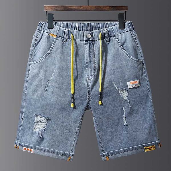 

large size 38-48 shorts men jeans brand-clothing retro nostalgia denim bermuda shorts blue drawstring with elastic waistband