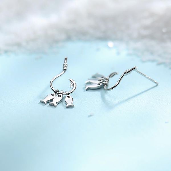 

s925 silver earrings female exquisite fish earrings temperament personality moving 2019 new wave minority, Golden;silver