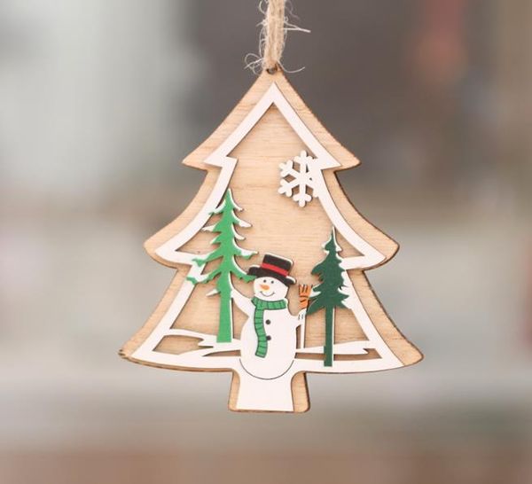 

wooden christmas tree hanging ornaments decorations elk deer snowman santa snowfake pattern pendants home window decor crafts