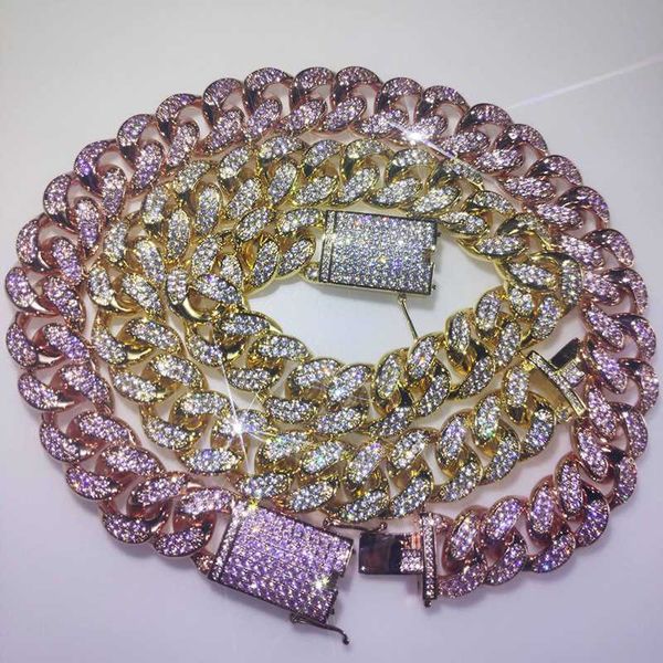 

16-24" 18mm rose gold silver cz stone cuban link chain necklace men hip hop bling iced out cz necklaces jewelry