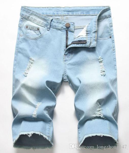 

mens casual shorts jeans knee length biker denim for man high elasticity fashion classic short pants mens nostalgic jeans good quality, Blue