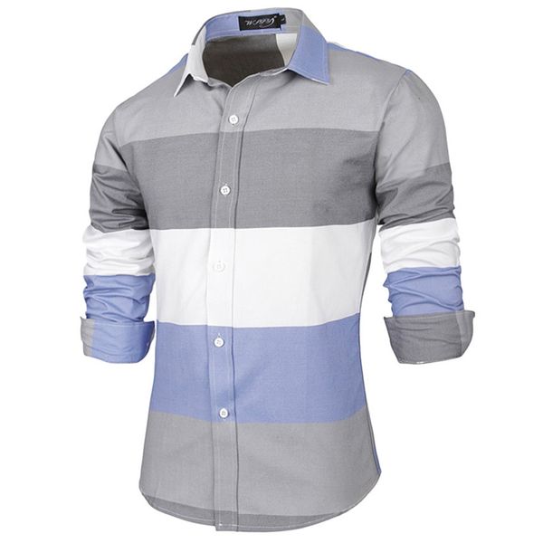 

klv shirts men's new fashion business stripe button casual lapel long-sleeve shirt color collision shirt cotton leisure shirts, White;black