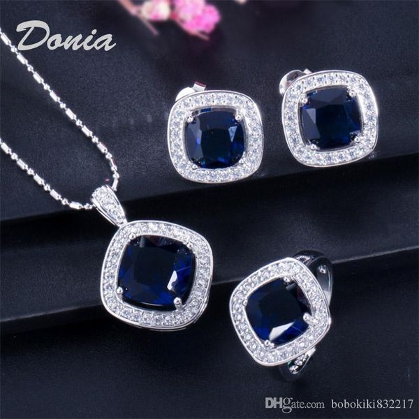 

donia jewelry fashion square zircon earrings necklace ring three piece wedding jewelry ladies banquet set decoration gift, Slivery;golden
