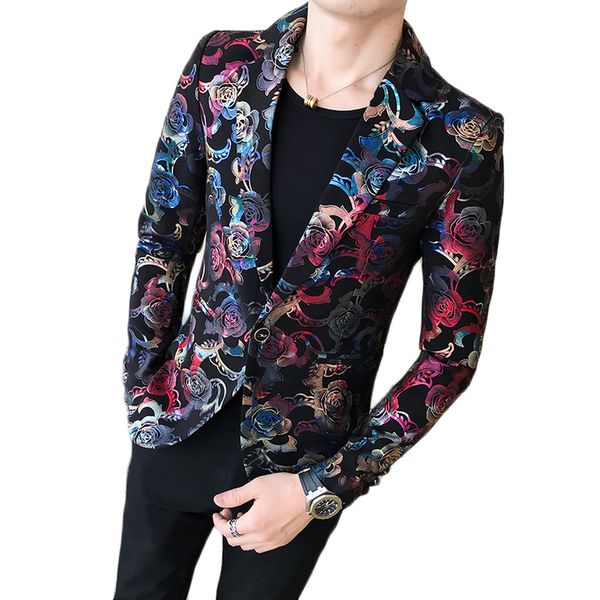 

2018 male suit blazer flower gold print party wedding festival stylish blazers for men stage costumes singers slim fit jacket, White;black