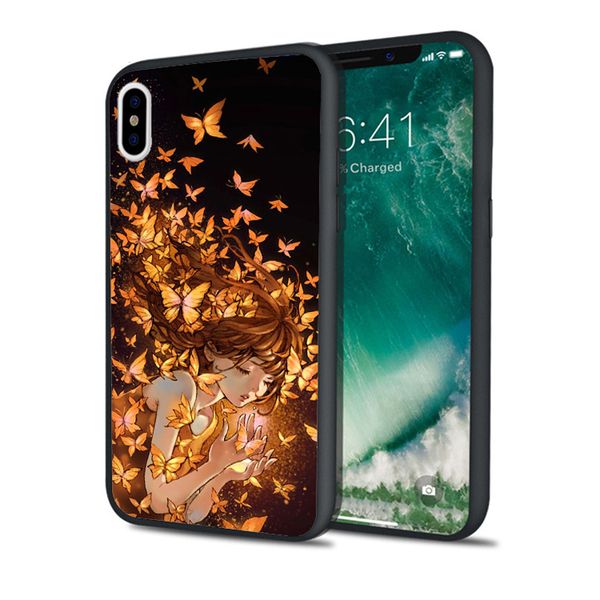 

capa butterflies girl phone case for iphone 11 pro xs max xr 8 7 6s plus 5s se 5 case black soft silicone cover.