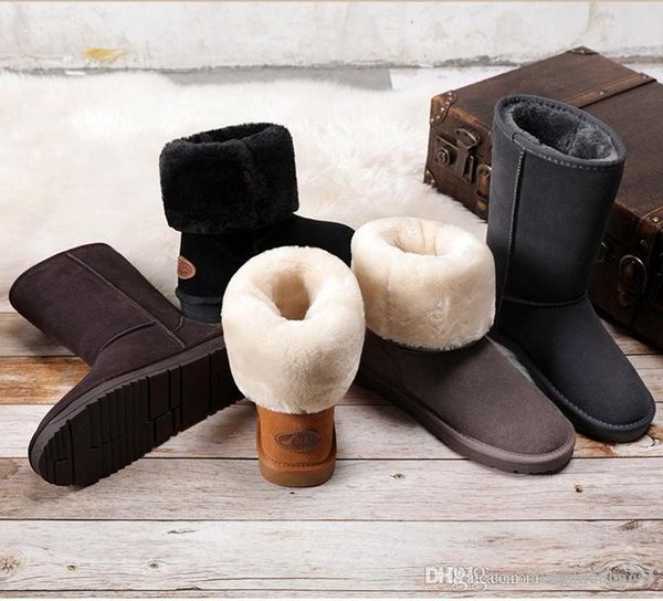 

women classic snow boots ankle short bow fur designer boots winter black chestnut boot casual platform cowskin leather shoe sneaker bottes