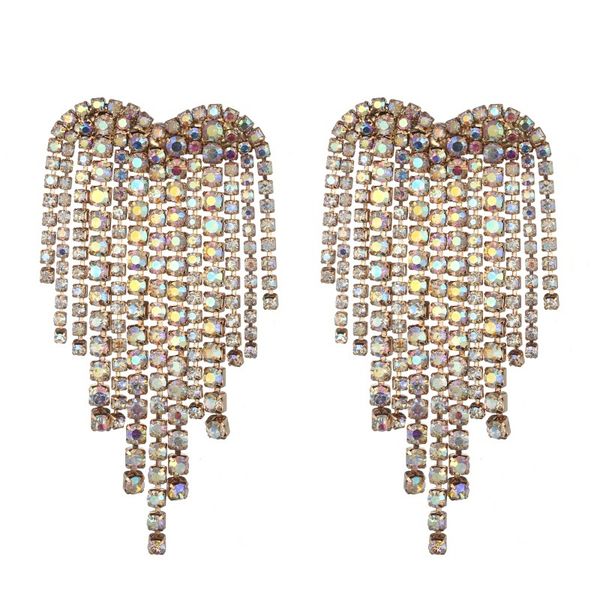 

luxury heart rhinestones dangle earrings for women 2019 sparkly big drop earrings tassels earings statement fashion jewelry, Silver