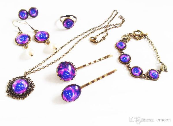 

annita design fashion popular vintage party women style accessery jewelry set new arrival vintage purple color royal bracelet brooch hairpin, Black
