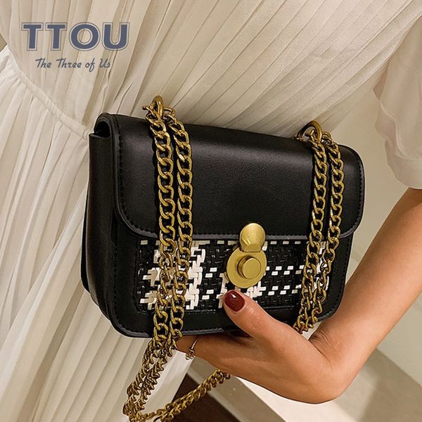 

ttou fashion women messsenger bags quality leather straw patchwork chain female shoulder bag small ladies' crossbody bag sac